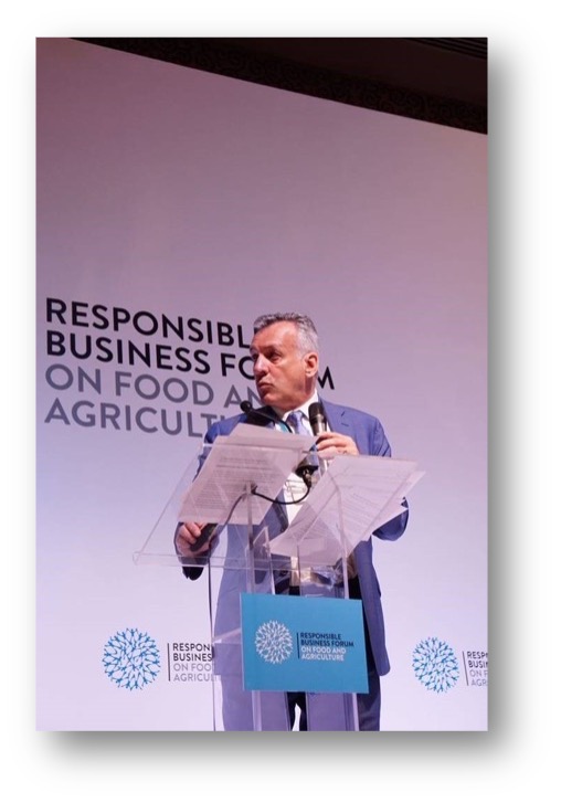 Pierre Courtemanche speaking at the Responsible Business Forum on Food and Agriculture